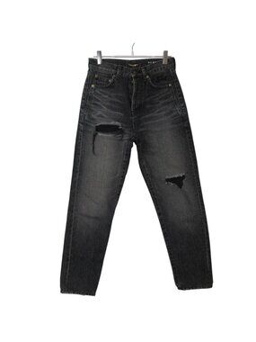 Saint Laurent Paris Denim Pants Jeans Fitted Distressed Tapered Button Fly